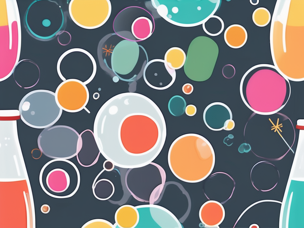 A colorful array of bubbles floating across a background of printable materials like paper